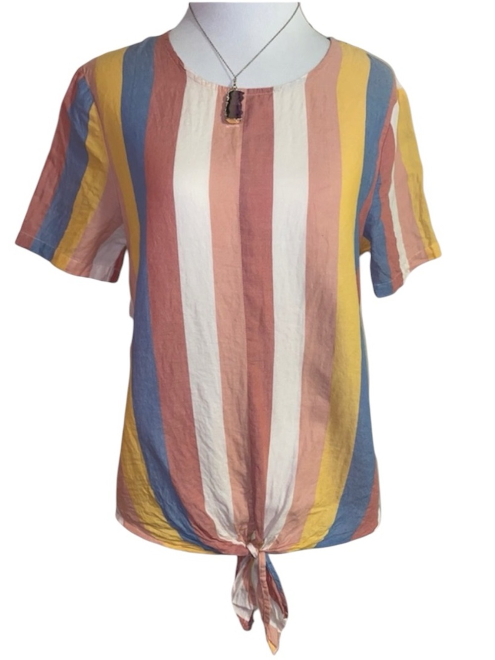 Madewell cute spring striped top, ties in front, buttons down back, size small